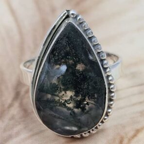 Moss Agate Size US 10" 925 Sterling Silver Ring (RS107-241)
