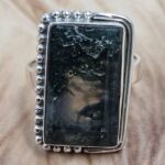 Moss Agate Size US 8" 925 Sterling Silver Ring (RS107-221)