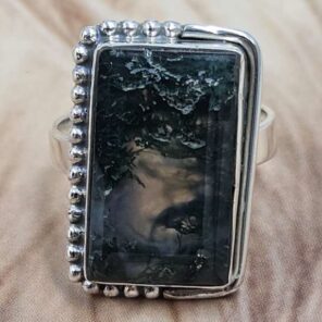 Moss Agate Size US 8" 925 Sterling Silver Ring (RS107-221)