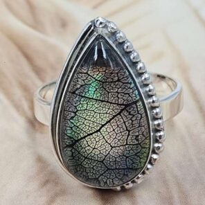 Aurora Opal Leaf Size US 10" 925 Sterling Silver Ring (RS107-238)
