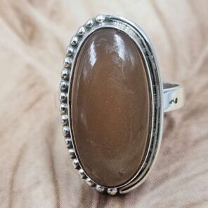 Peach Moonstone Size US 8" 925 Sterling Silver Ring (RS107-224)