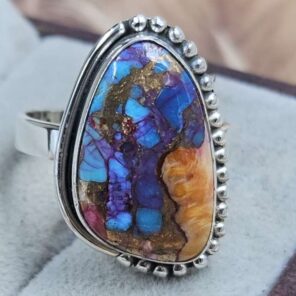 Pink Dahlia Turquoise Size US 9" 925 Sterling Silver Ring (RS107-226)