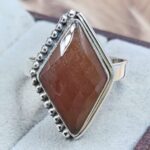 Peach Moonstone Size US 9" 925 Sterling Silver Ring (RS107-231)