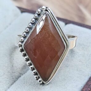Peach Moonstone Size US 9" 925 Sterling Silver Ring (RS107-231)