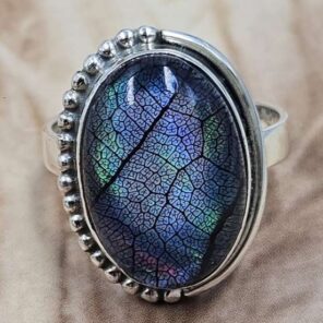 Aurora Opal Leaf Size US 9" 925 Sterling Silver Ring (RS107-236)