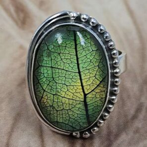 Aurora Opal Leaf Size US 7" 925 Sterling Silver Ring (RS107-211)