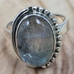 Labradorite & Golden Rutile Size US 7" 925 Sterling Silver Ring (RS107-216)