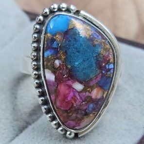 Pink Dahlia Turquoise Size US 8" 925 Sterling Silver Ring (RS107-223)