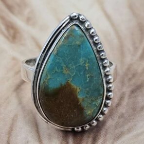 Kingman Turquoise Size US 8" 925 Sterling Silver Ring (RS107-217)