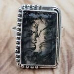 Moss Agate Size US 9" 925 Sterling Silver Ring (RS107-232)