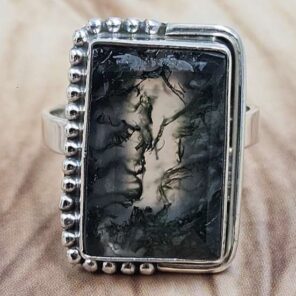 Moss Agate Size US 9" 925 Sterling Silver Ring (RS107-232)