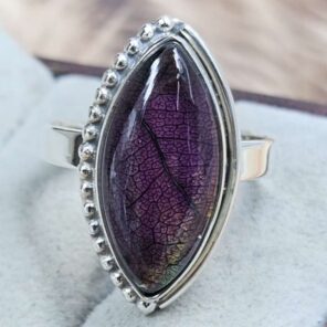 Aurora Opal Leaf Size US 10" 925 Sterling Silver Ring (RS107-240)