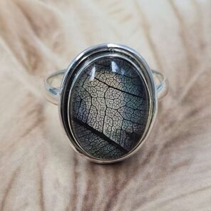 Aurora Opal Leaf Size US 11 925 Sterling Silver Ring (REXT153-135)
