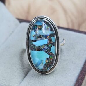 Aurora Opal & Kingman Turquoise Size Us 6 925 Sterling Silver Ring (REXT153-93)