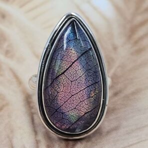 Aurora Opal Leaf Size US 8 925 Sterling Silver Ring (REXT153-104)