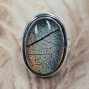 Aurora Opal Leaf Size Us 7 925 Sterling Silver Ring (REXT153-97)