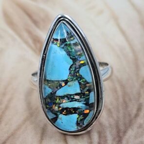 Aurora Opal & Kingman Turquoise Size US 8 925 Sterling Silver Ring (REXT153-105)