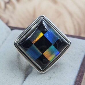 Aurora Opal & Black Onyx Size Us 6 925 Sterling Silver Ring (REXT153-92)