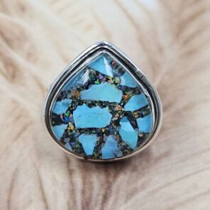 Aurora Opal & Kingman Turquoise Size US 10 925 Sterling Silver Ring (REXT153-129)