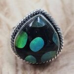 Aurora Opal & Black Onyx Size US 9" 925 Sterling Silver Ring (REXT71-157)