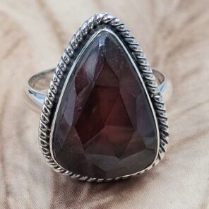 Hessonite Garnet Size US 9" 925 Sterling Silver Ring (REXT71-158)