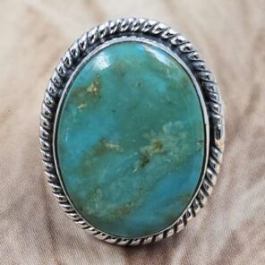 Kingman Turquoise Size US 6" 925 Sterling Silver Ring (REXT71-188)