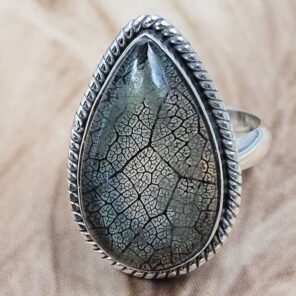 Aurora Opal Leaf Size US 7" 925 Sterling Silver Ring (REXT71-183)