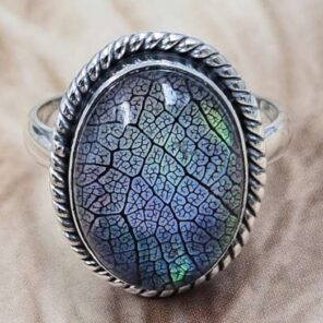 Synthetic Aurora Opal Size US 8" 925 Sterling Silver Ring (REXT71-166)