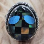 Aurora Opal & Black Onyx Size US 7" 925 Sterling Silver Ring (REXT71-178)