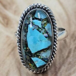 Aurora Opal & Kingman Turquoise Size US 7" 925 Sterling Silver Ring (REXT71-177)