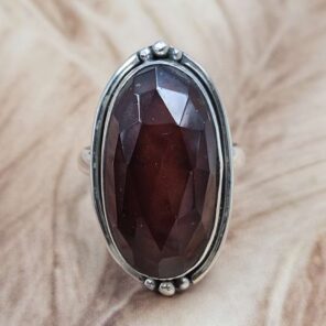 Hessonite Garnet Size US 9 925 Sterling Silver Ring (REXT151-80)