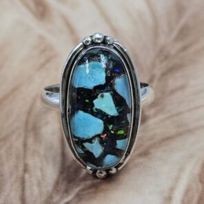 Aurora Opal & Kingman Turquoise Size US 9 925 Sterling Silver Ring (REXT151-82)