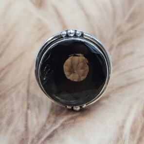 Smoky Quartz Size US 8 925 Sterling Silver Ring (REXT151-73)