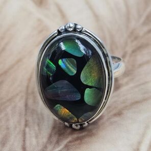 Aurora Opal & Black Onyx Size US 9 925 Sterling Silver Ring (REXT151-81)