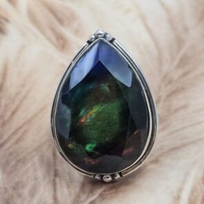 Synthetic Ammolite Size US 10 925 Sterling Silver Ring (REXT151-90)