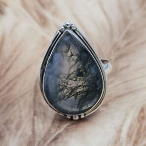 Moss Agate Size US 6 925 Sterling Silver Ring (REXT151-57)