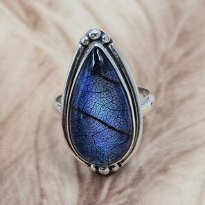 Aurora Opal Leaf Size US 6 925 Sterling Silver Ring (REXT151-55)