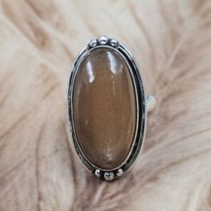Peach Moonstone Size US 6 925 Sterling Silver Ring (REXT151-59)