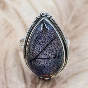 Aurora Opal Leaf Size US 8 925 Sterling Silver Ring (REXT151-68)
