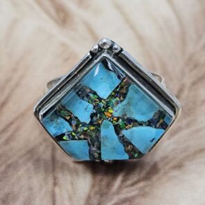 Aurora Opal & Kingman Turquoise Size US 11 925 Sterling Silver Ring (REXT151-96)