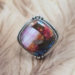 Pink Dahlia Turquoise Size US 7 925 Sterling Silver Ring (REXT151-66)