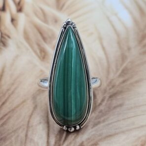 Malachite Size US 10 925 Sterling Silver Ring (REXT151-97)