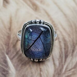 Aurora Opal Leaf Size US 8 925 Sterling Silver Ring (REXT151-70)