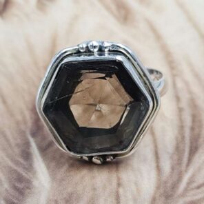 Smoky Quartz Size US 11 925 Sterling Silver Ring (REXT151-95)