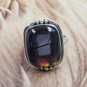 Aurora Opal Leaf Size US 8 925 Sterling Silver Ring (REXT151-69)