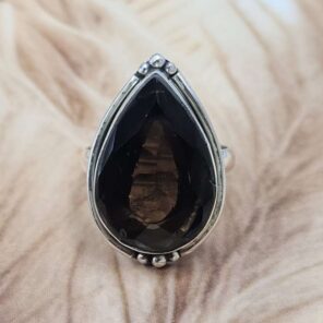 Smoky Quartz Size US 8 925 Sterling Silver Ring (REXT151-72)