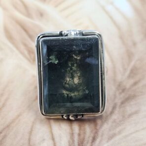 Moss Agate Size US 8 925 Sterling Silver Ring (REXT151-74)