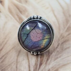 Aurora Opal Leaf Size US 8 925 Sterling Silver Ring (REXT151-71)