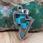 Aurora Opal & Kingman Turquoise Lightning Bolt 1.5" 925 Sterling Silver Pendant (REXT95-246)
