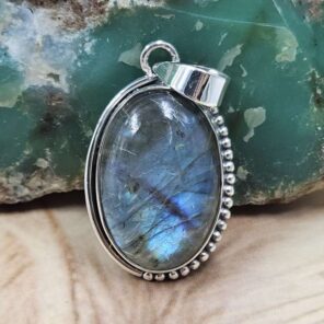 Labradorite & Golden Rutile 1.5" 925 Sterling Silver Pendant (REXT107-139)
